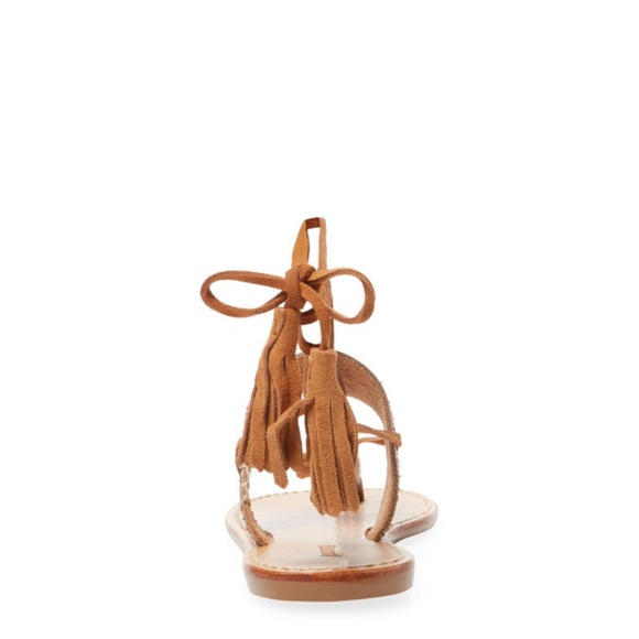 SOLUDOS Embroidered Tan Leather Lace Up Sandals - Picture 6 of 8